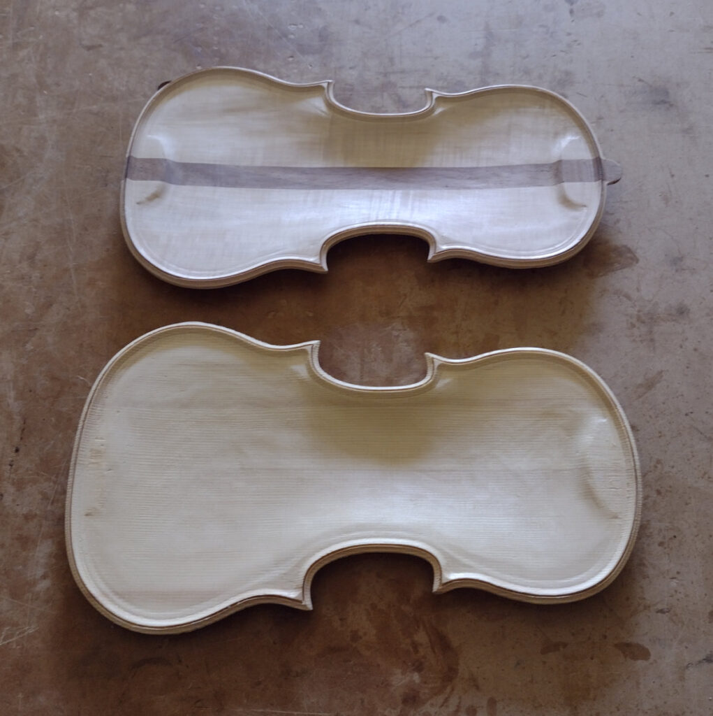 Violin #9 back and belly plates inside